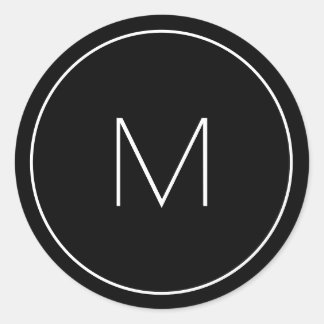 Minimalistisch zwart-wit monogram eenvoudige lette ronde sticker