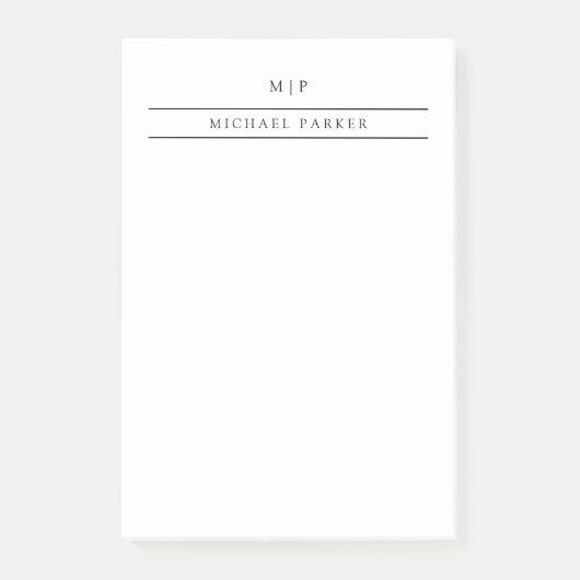 Minimalistisch zwart-wit | Monogram en naam Post-it® Notes (Voorkant)