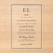 Minimalistisch zwart-wit monogram huwelijk acryl uitnodigingen (Voorkant)