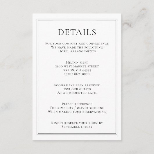 Minimalistisch zwart-wit monogram huwelijk informatiekaartje (Voorkant)