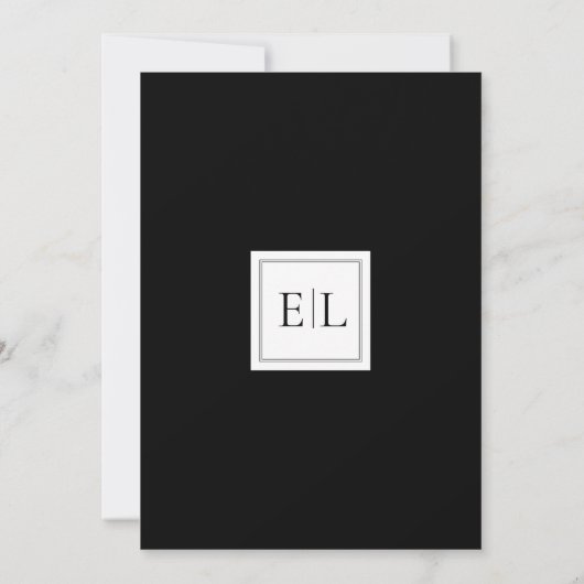 Minimalistisch zwart-wit monogram huwelijk save the date (Achterkant)