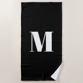 Minimalistisch zwart wit monogram initiaal strandlaken (Voorkant)