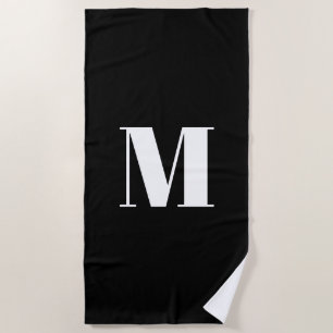 Minimalistisch zwart wit monogram initiaal strandlaken