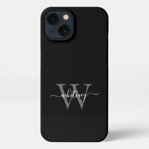 Minimalistisch zwart-wit monogram naam + Initiaal iPhone 13 Hoesje