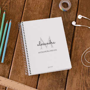 Minimalistisch zwart-wit Monogram Naam Modern Planner