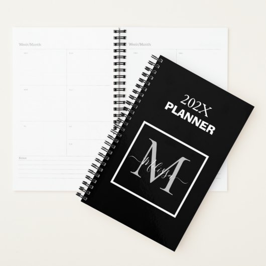 Minimalistisch zwart-wit monogram planner (Display)
