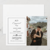 Minimalistisch zwart-wit monogram verlovingsfeest kaart (Voorkant / Achterkant)