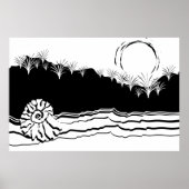 Minimalistisch zwart-wit morinum op strand poster (Voorkant)