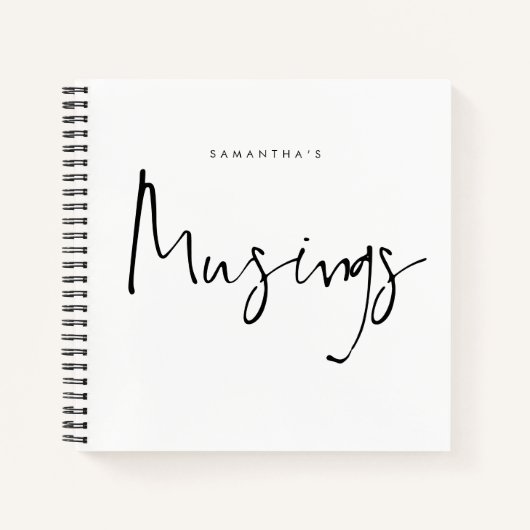 Minimalistisch zwart-wit Musings Name Notitieboek (Voorkant)