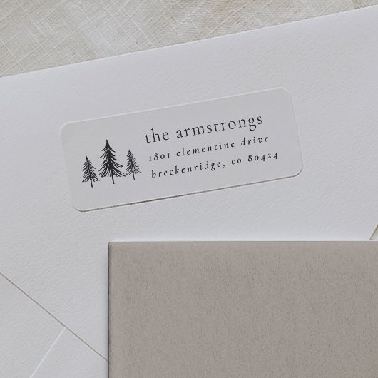 Minimalistisch zwart-wit Pine Tree Retouradres Etiket
