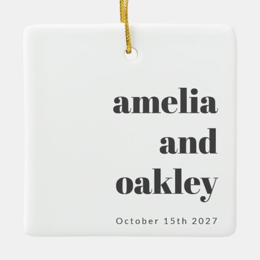 Minimalistisch zwart wit retro aangepaste trouwfot keramisch ornament (Voorkant)