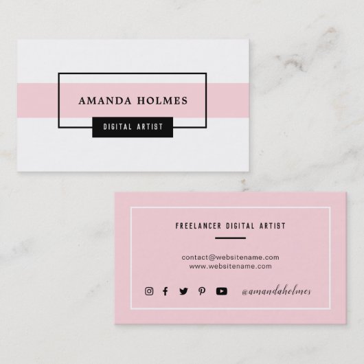 Minimalistisch zwart/wit/roze visitekaartje (Voorkant / Achterkant)