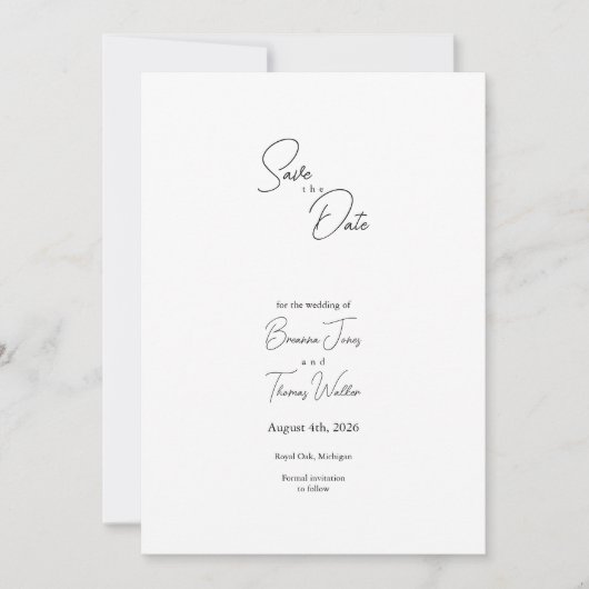 Minimalistisch zwart wit Save the Date Kaart (Voorkant)