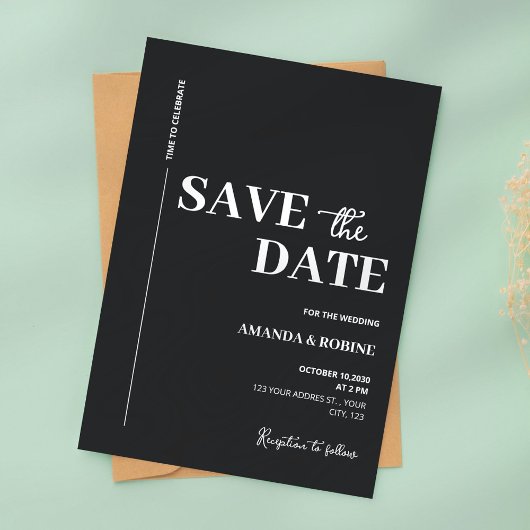 Minimalistisch zwart-wit Save the Date Kaart