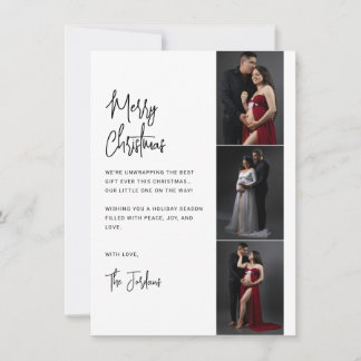 Minimalistisch zwart-wit script 3-fotostrips feestdagenkaart