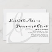 Minimalistisch zwart wit script ampersand bruiloft kaart (Voorkant)