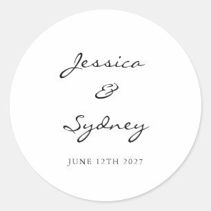 Minimalistisch zwart-wit script bruiloft Custom Ronde Sticker
