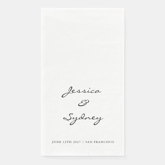 Minimalistisch zwart-wit script bruiloft Custom Servet (Voorkant)