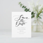 Minimalistisch zwart-wit script Opslaan datum Briefkaart (Staand voorkant)