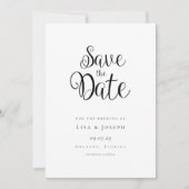 Minimalistisch zwart-wit script Opslaan datum Kaart (Voorkant)