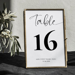 Minimalistisch zwart-wit script tafelnummer