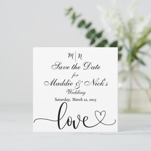 Minimalistisch zwart-wit sparen de Datum Save The Date (Staand voorkant)