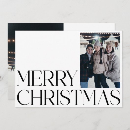 Minimalistisch  zwart wit twee foto kerst feestdagenkaart (Voorkant / Achterkant)