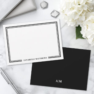 Minimalistisch Zwart Wit Tweegrens Monogram Notitiekaartje
