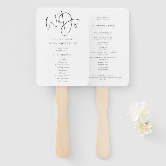 Minimalistisch zwart-wit We Do Wedding Programma Handwaaier (Voorkant en achterkant)