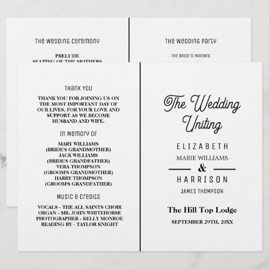 Minimalistisch - Zwart-wit - Weddenprogramma (Voorkant / Achterkant)