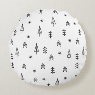 Minimalistisch zwart-wit winterpatroon rond kussen