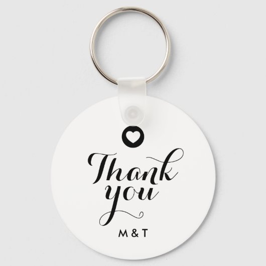 Minimalistisch zwart-withuwelijk Dank u Monogram Sleutelhanger (Voorkant)
