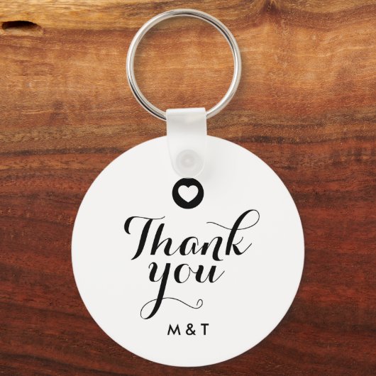 Minimalistisch zwart-withuwelijk Dank u Monogram Sleutelhanger (Voorkant)