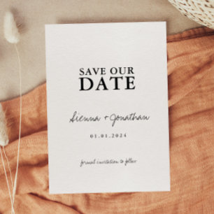 Minimalistisch zwart-withuwelijk save the date