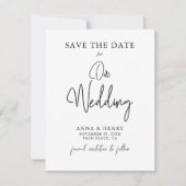Minimalistisch zwart-witscript bruiloft save the date (Voorkant)