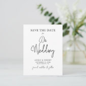 Minimalistisch zwart-witscript bruiloft save the date (Staand voorkant)
