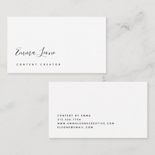 Minimalistisch zwart-witscript visitekaartje (Voorkant / Achterkant)