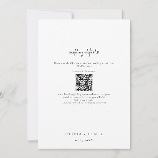 Minimalistisch zwart | Witte QR Code Bloemenbruilo Kaart (Achterkant)