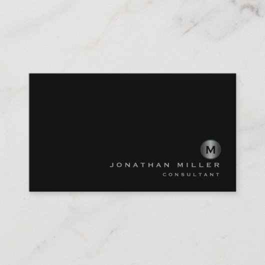 Minimalistisch zwart zilver monogram visitekaartje (Voorkant)