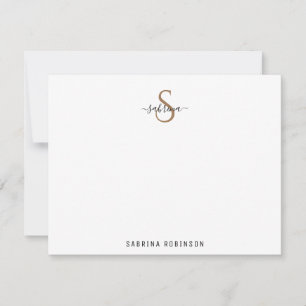Minimalistisch zwarte en goudmonogram Kaart Notitiekaartje