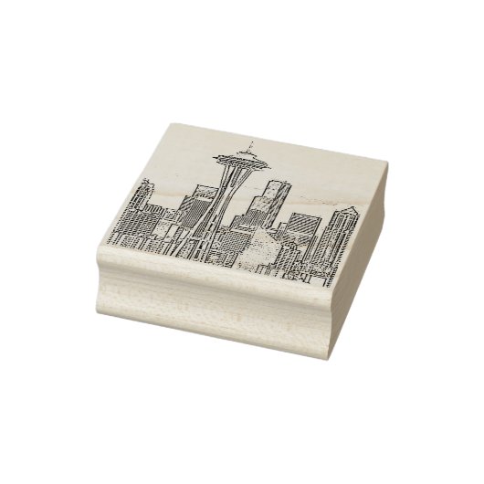 Minimalistisch zwarte en witte Seattle Skyline Rubberstempel (Stempel)