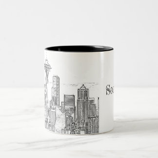 Minimalistisch zwarte en witte Seattle Skyline Tweekleurige Koffiemok