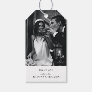 Minimalistisch zwarte witte deco-bruiloft foto cadeaulabel