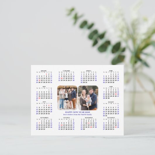 Minimalistische 2025 Kalender Moderne Familie 2 Fo Feestdagenkaart (Staand voorkant)