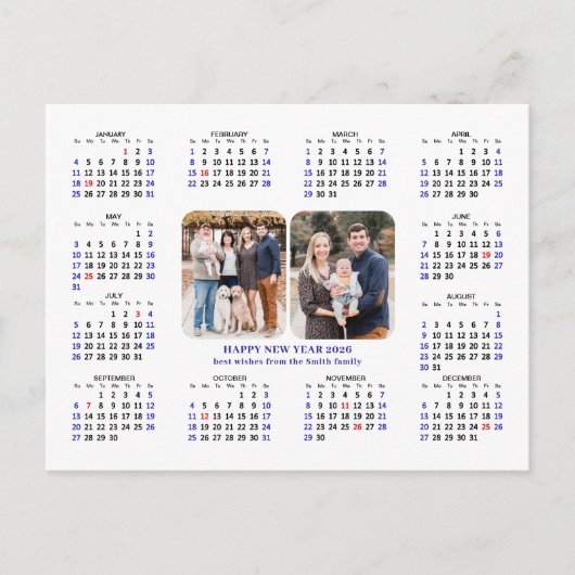 Minimalistische 2025 Kalender Moderne Familie 2 Fo Feestdagenkaart (Voorkant)