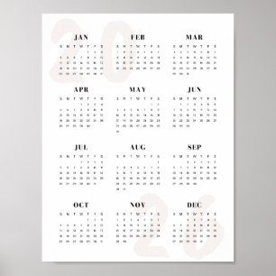 Minimalistische 2026 één-pagina kalender Schoon Mo Poster