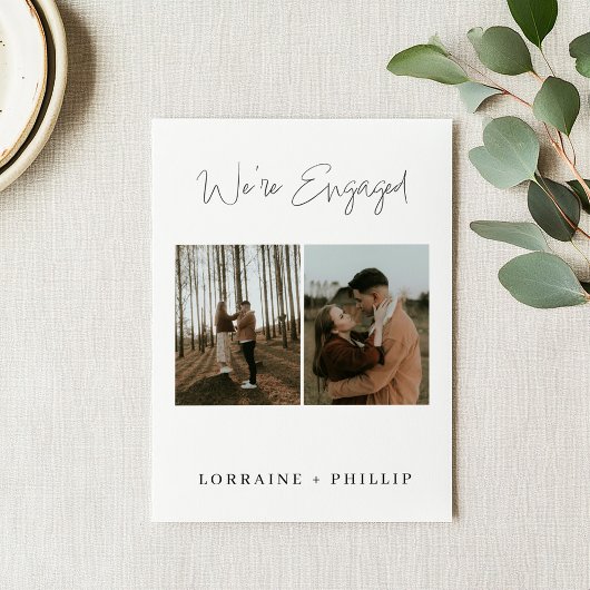 Minimalistische 2-foto's, gescript engagement fees kaart