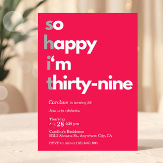 Minimalistische 39e verjaardagsuitnodiging modern  kaart