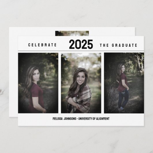 Minimalistische 3 foto Afstuderen aankondiging (Voorkant / Achterkant)