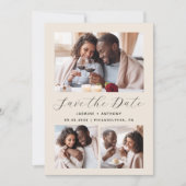 Minimalistische 3-foto collage beige save the date (Voorkant)